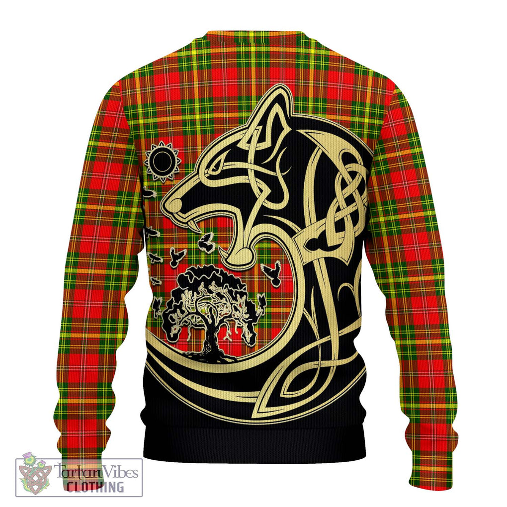 Leask Modern Tartan Knitted Sweater with Family Crest Celtic Wolf Style - Tartan Vibes Clothing