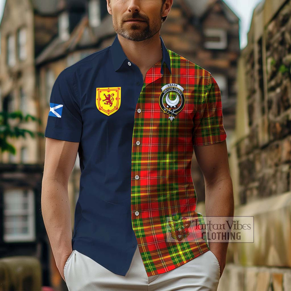 Tartan Vibes Clothing Leask Modern Tartan Short Sleeve Button Shirt with Scottish Lion Royal Arm Half Style