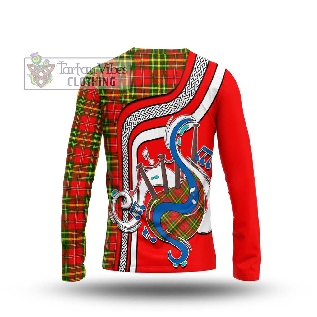 Tartan Vibes Clothing Leask Modern Tartan Long Sleeve T-Shirt with Epic Bagpipe Style