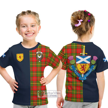 Leask Modern Tartan Kid T-Shirt Alba with Scottish Lion Royal Arm Half Style