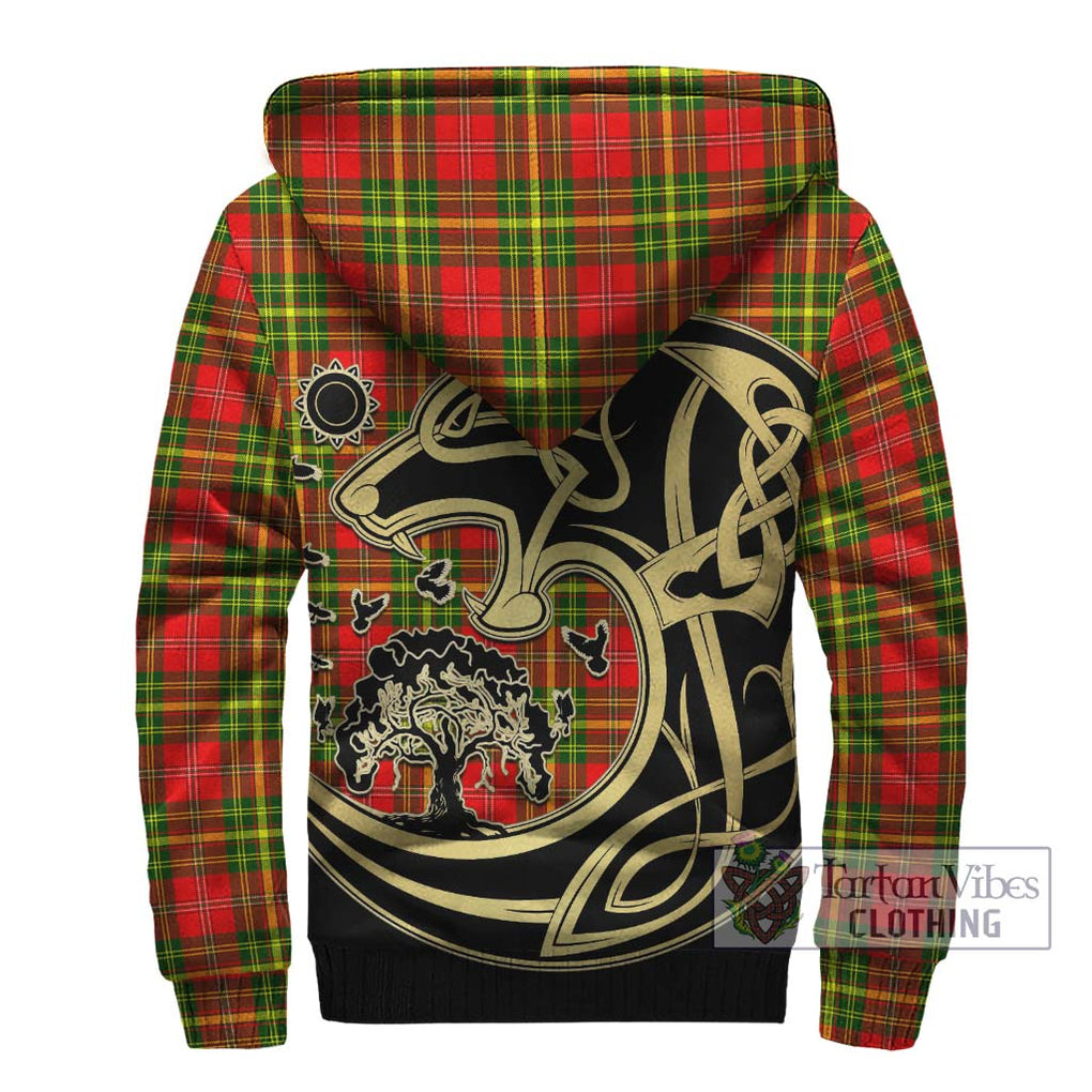 Leask Modern Tartan Sherpa Hoodie with Family Crest Celtic Wolf Style - Tartan Vibes Clothing