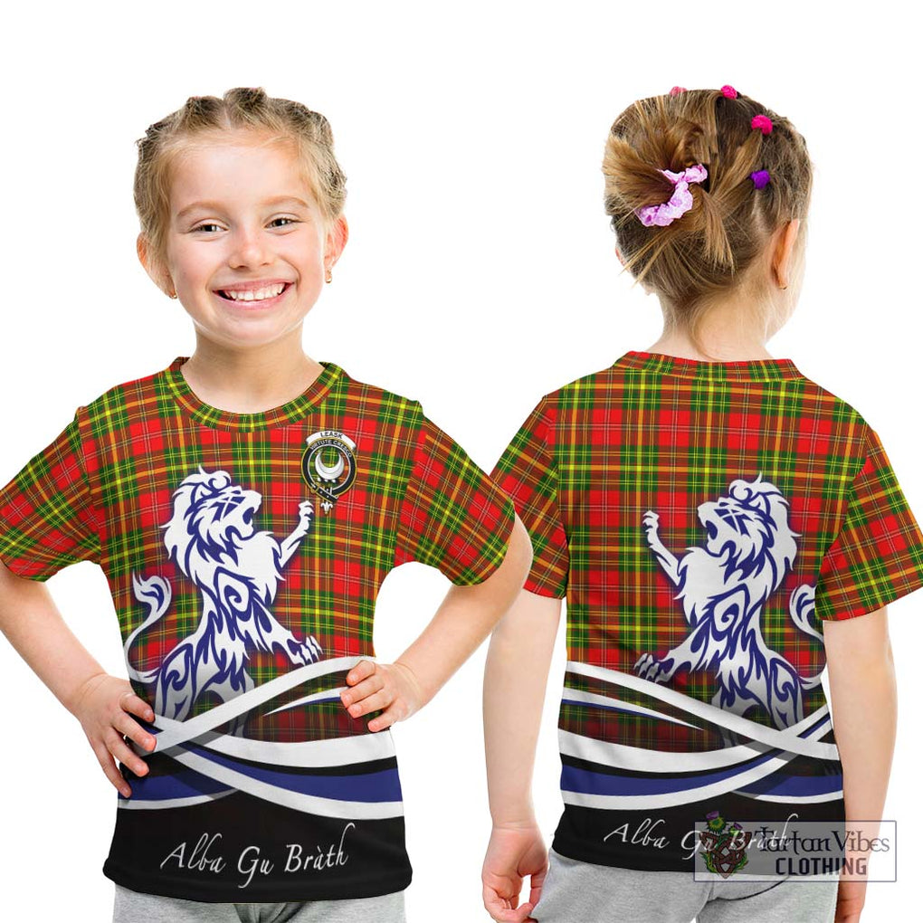 Leask Modern Tartan Kid T-Shirt with Alba Gu Brath Regal Lion Emblem - Tartanvibesclothing Shop