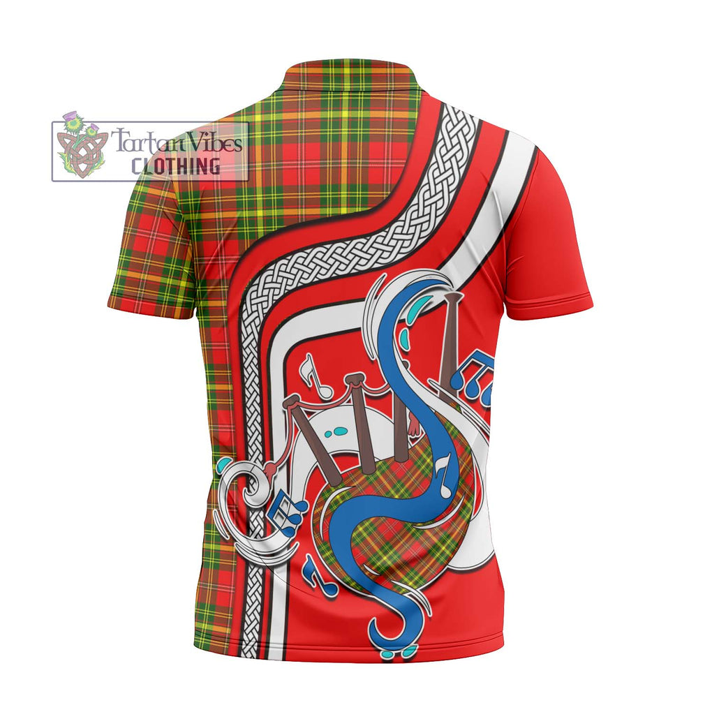 Leask Modern Tartan Zipper Polo Shirt with Epic Bagpipe Style - Tartanvibesclothing Shop