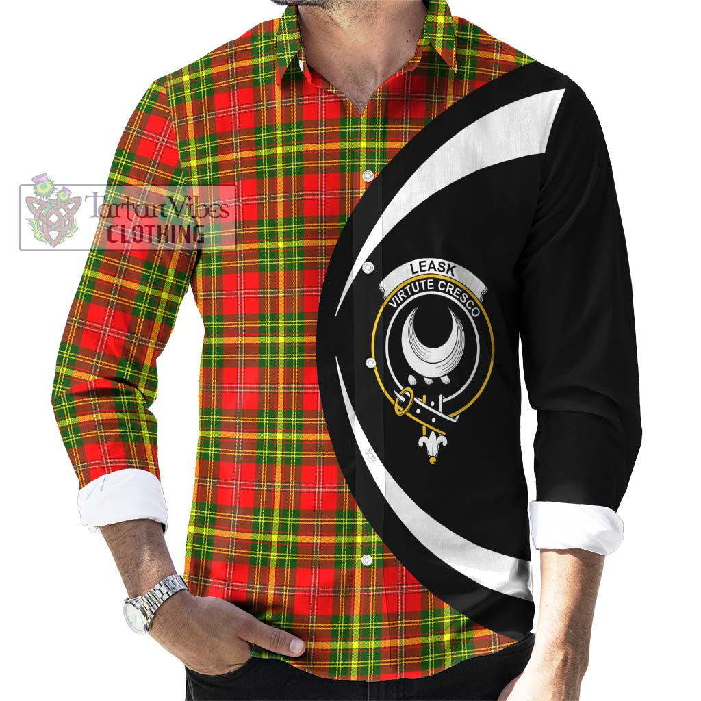 Leask Modern Tartan Long Sleeve Button Up with Family Crest Circle Style - Tartan Vibes Clothing