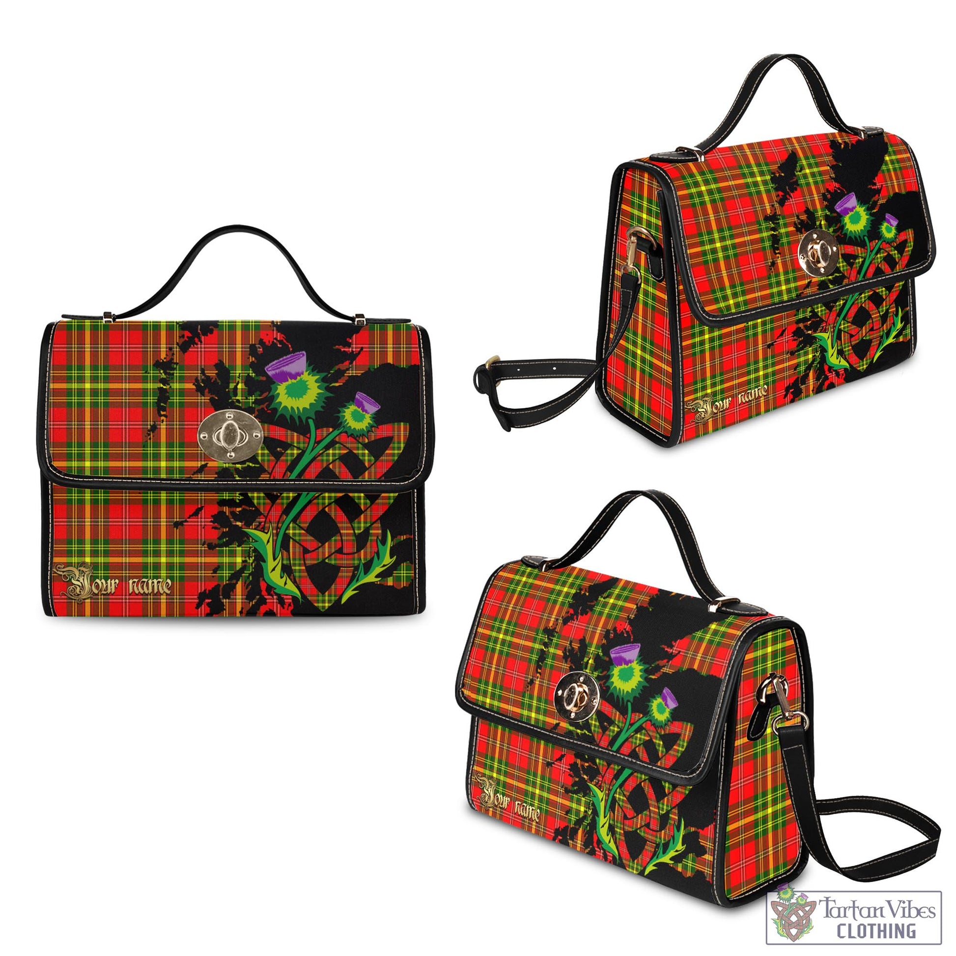 Tartan Vibes Clothing Leask Modern Tartan Waterproof Canvas Bag with Scotland Map and Thistle Celtic Accents