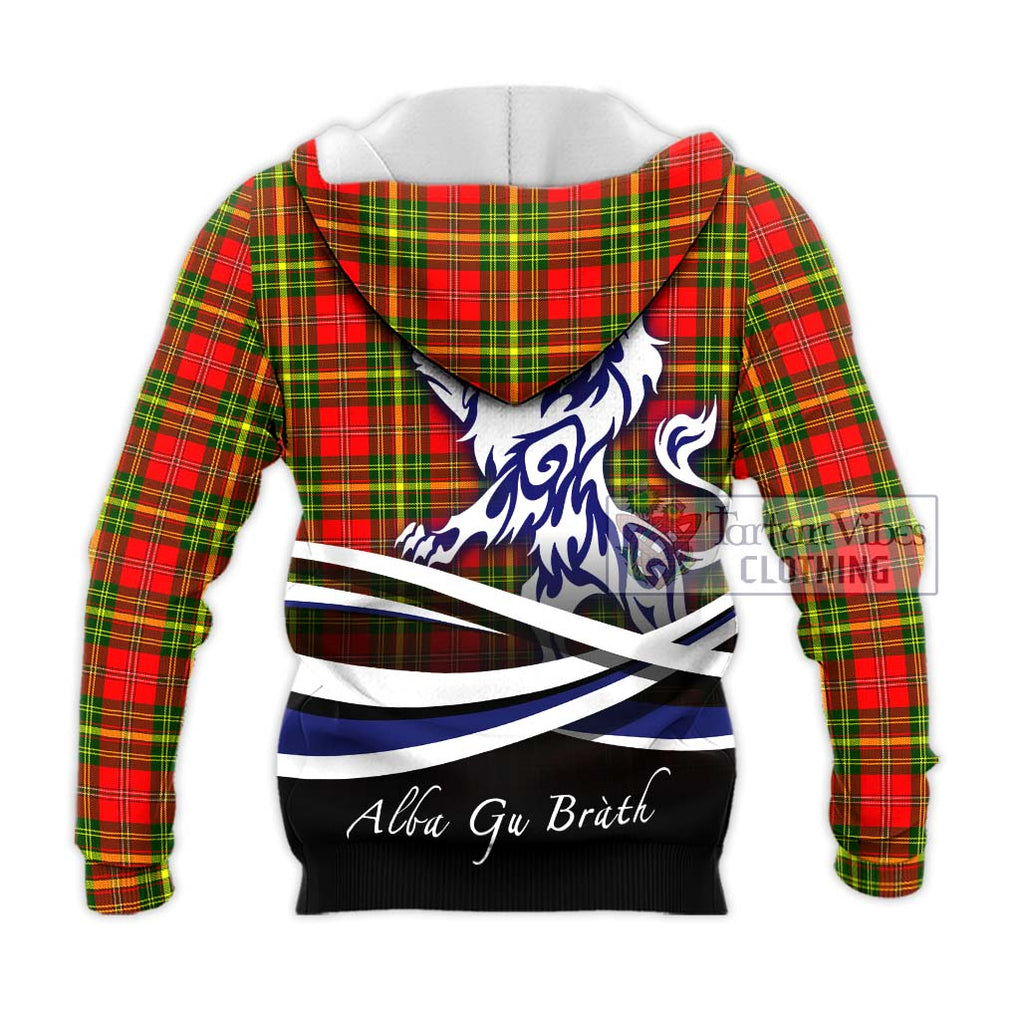 Leask Modern Tartan Knitted Hoodie with Alba Gu Brath Regal Lion Emblem - Tartanvibesclothing Shop