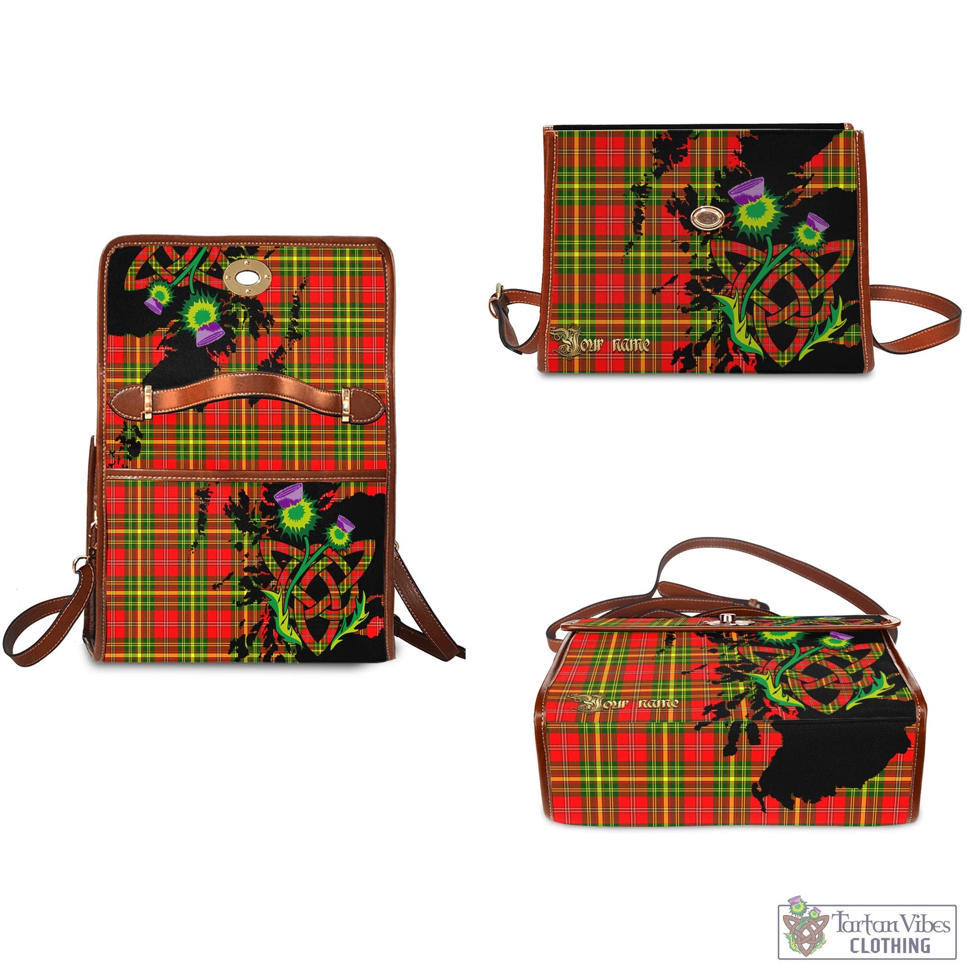 Tartan Vibes Clothing Leask Modern Tartan Waterproof Canvas Bag with Scotland Map and Thistle Celtic Accents