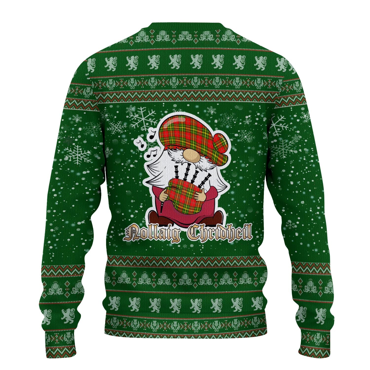 Leask Modern Clan Christmas Family Knitted Sweater with Funny Gnome Playing Bagpipes - Tartanvibesclothing