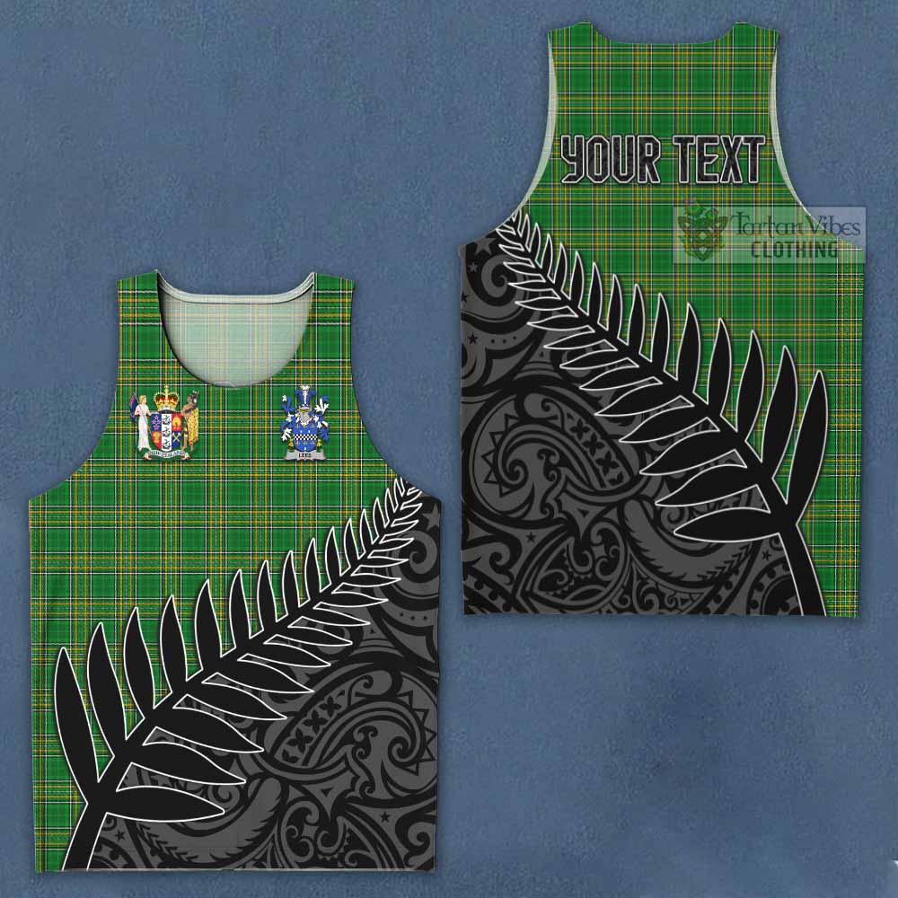 Tartan Vibes Clothing Lees Irish Clan Tartan Men's Tank Top with Coat of Arms New Zealand Silver Fern Half Style