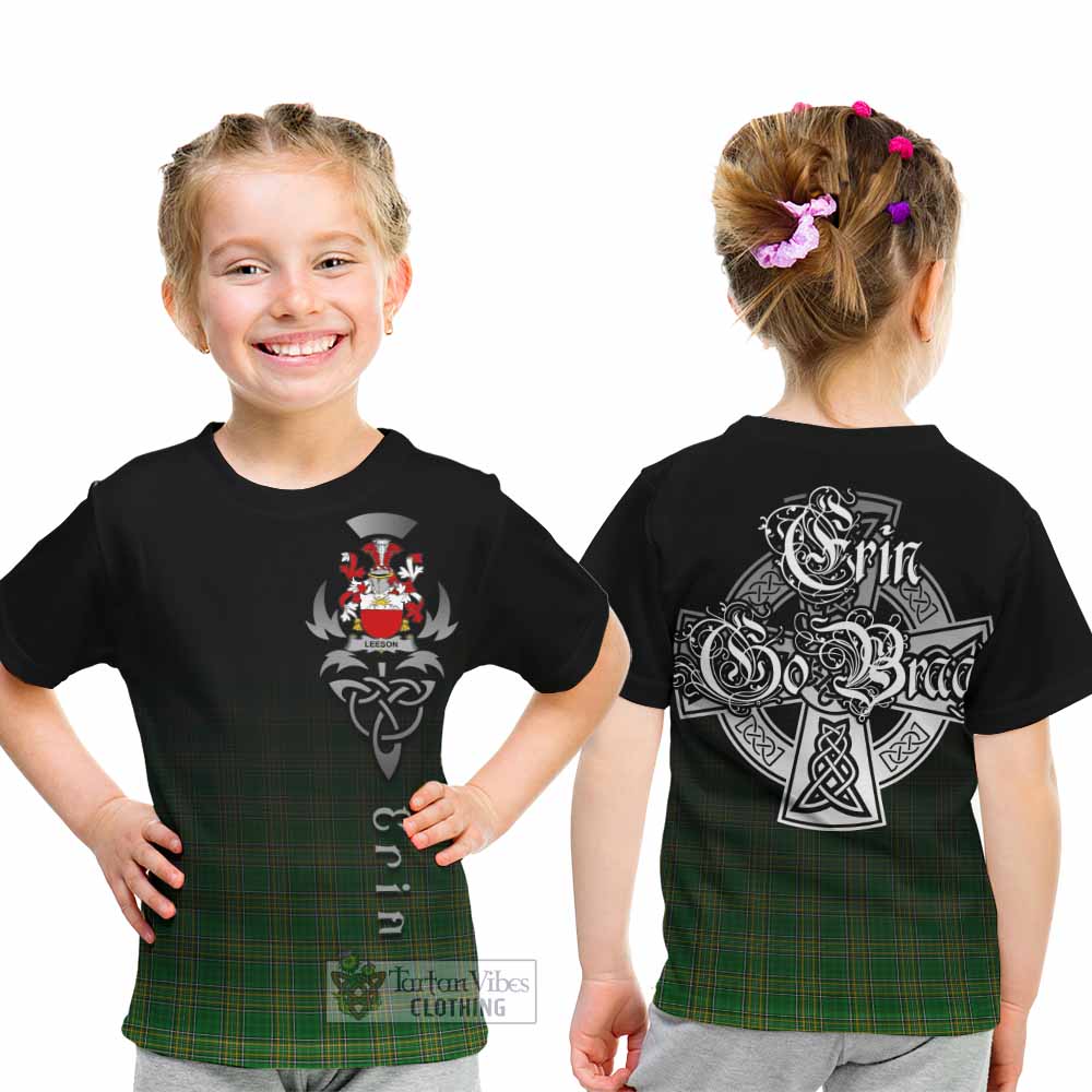 Leeson Irish Clan Kid T-Shirt with Coat of Arms Erin Go Bragh Celtic Inspired - Tartan Vibes Clothing