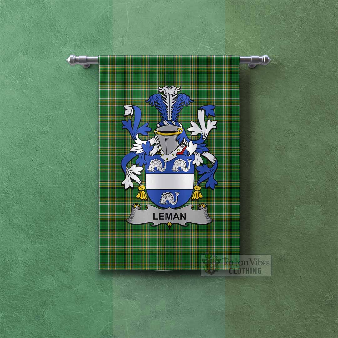 Leman Irish Clan Tartan Gonfalon, Tartan Banner with Coat of Arms Rectangle - Tartan Vibes Clothing