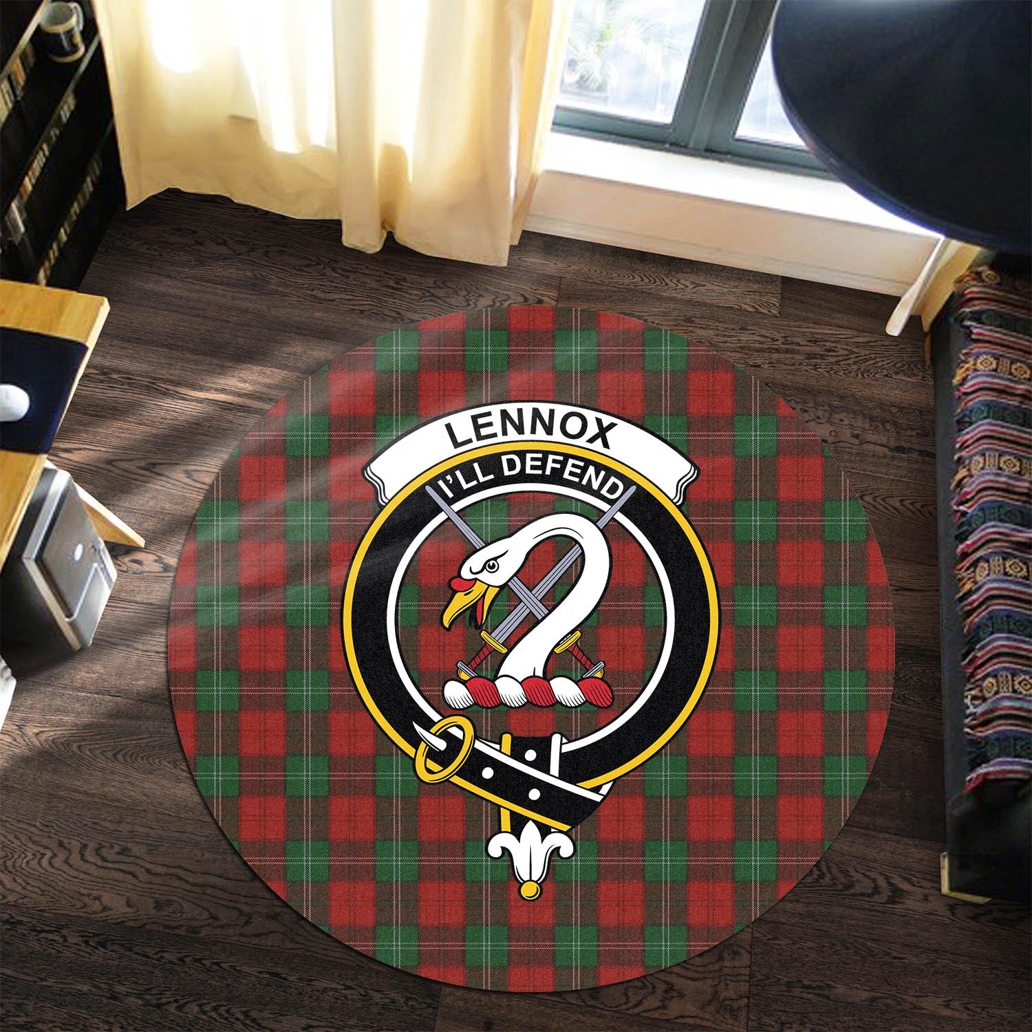 lennox-tartan-round-rug-with-family-crest