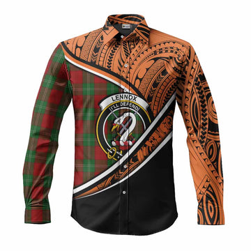 Lennox Crest Tartan Long Sleeve Button Shirt with Polynesian Vibes Style - Orange Version