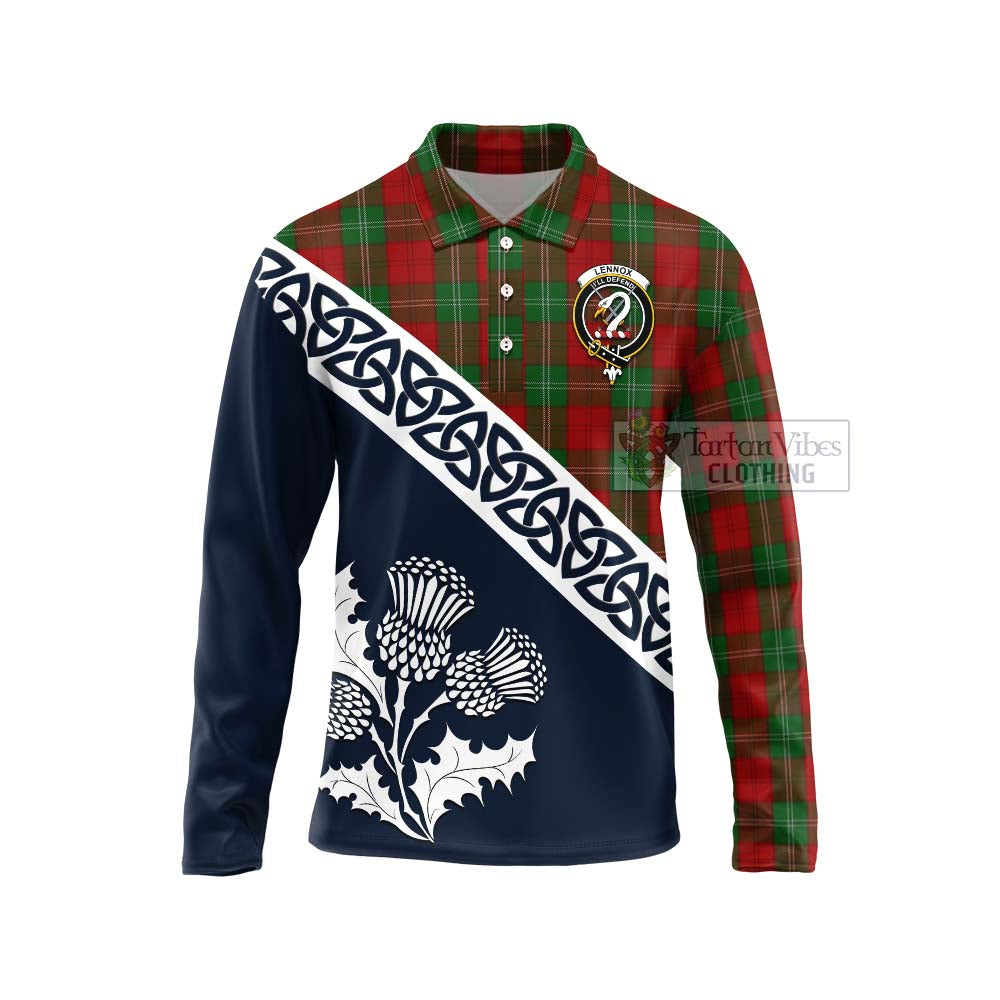 Tartan Vibes Clothing Lennox Tartan Long Sleeve Polo Shirt Featuring Thistle and Scotland Map