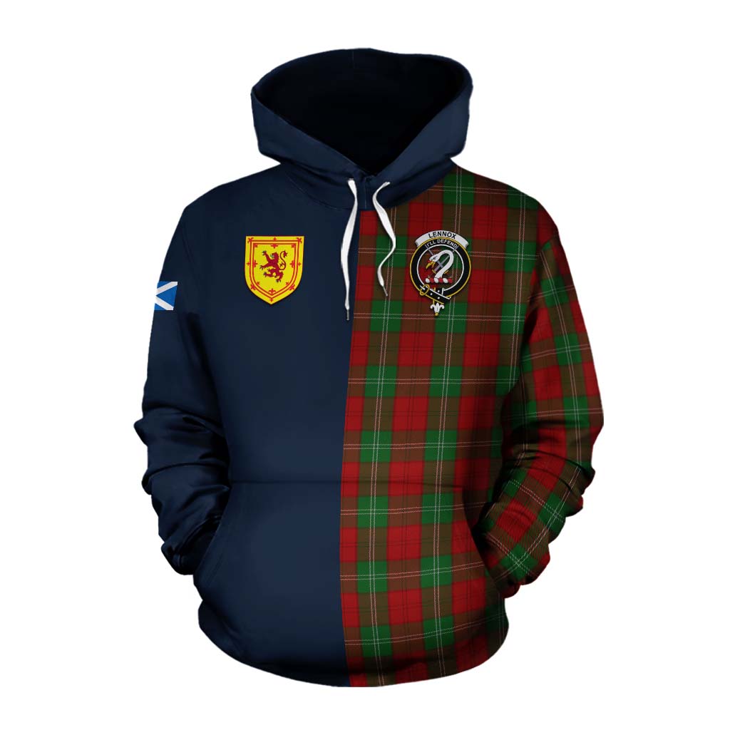 Tartan Vibes Clothing Lennox Tartan Cotton Hoodie Alba with Scottish Lion Royal Arm Half Style