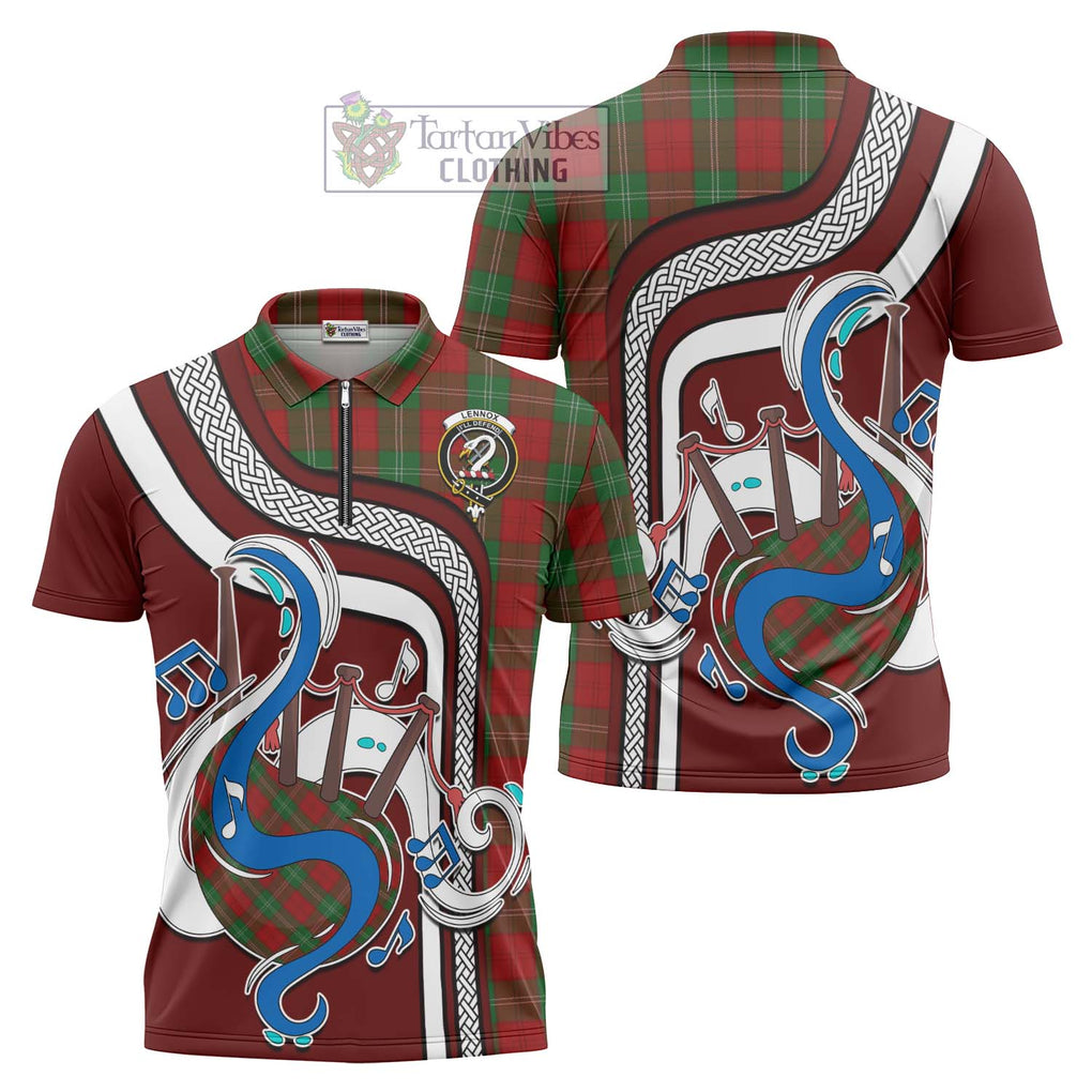 Lennox Tartan Zipper Polo Shirt with Epic Bagpipe Style Unisex - Tartanvibesclothing Shop