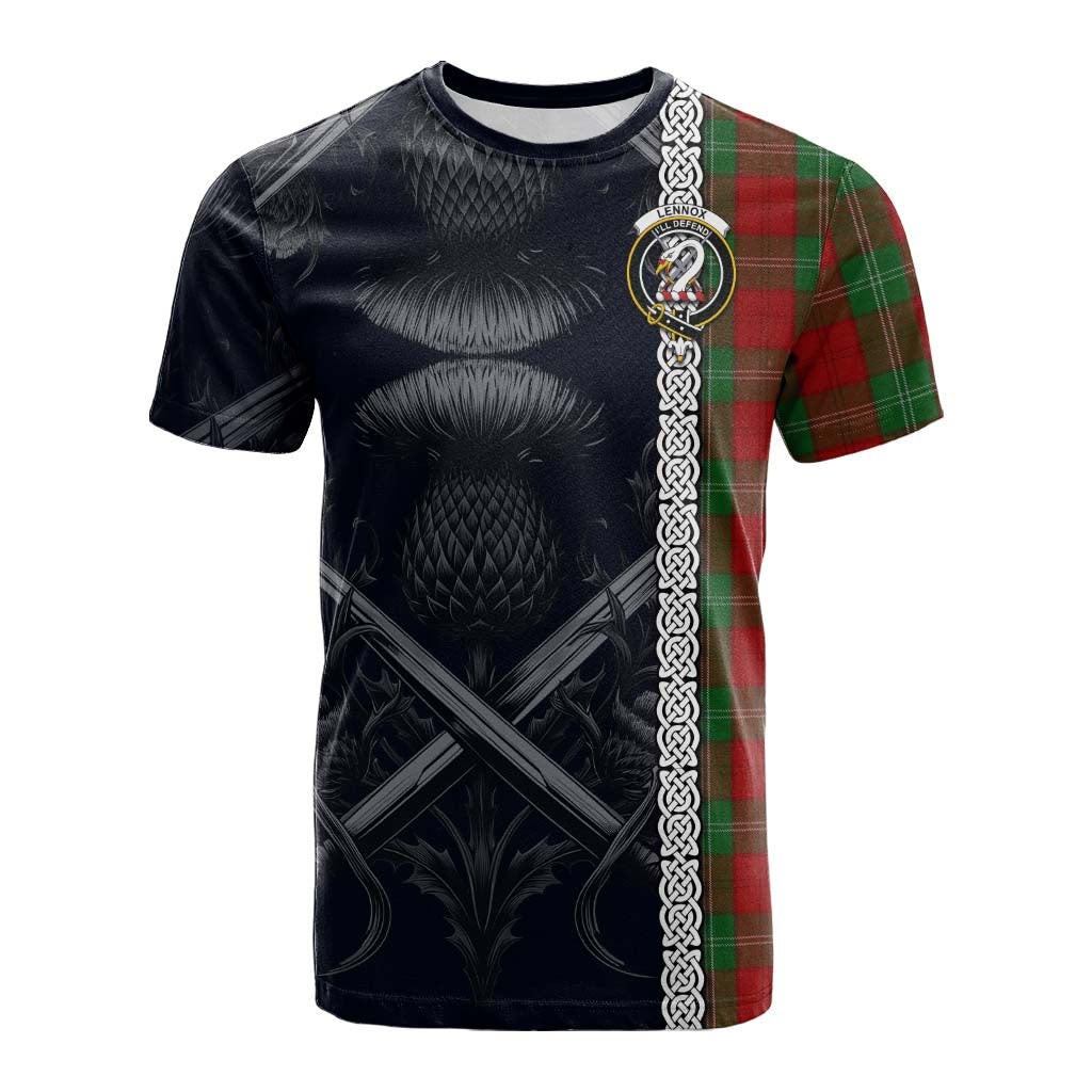 Tartan Vibes Clothing Lennox Tartan Cotton T-shirt with Family Crest Cross Sword Thistle Celtic Vibes