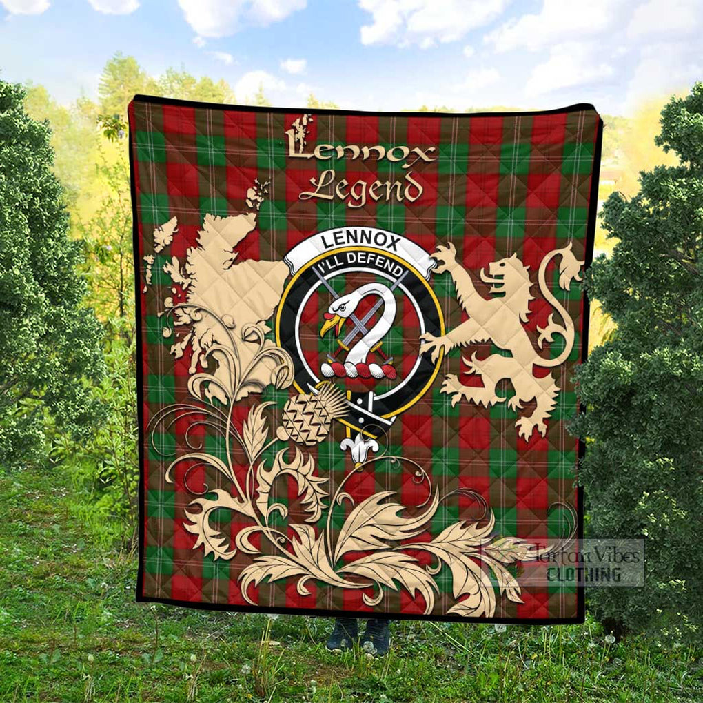 Tartan Vibes Clothing Lennox Tartan Quilt with Family Crest and Scottish Symbol Style