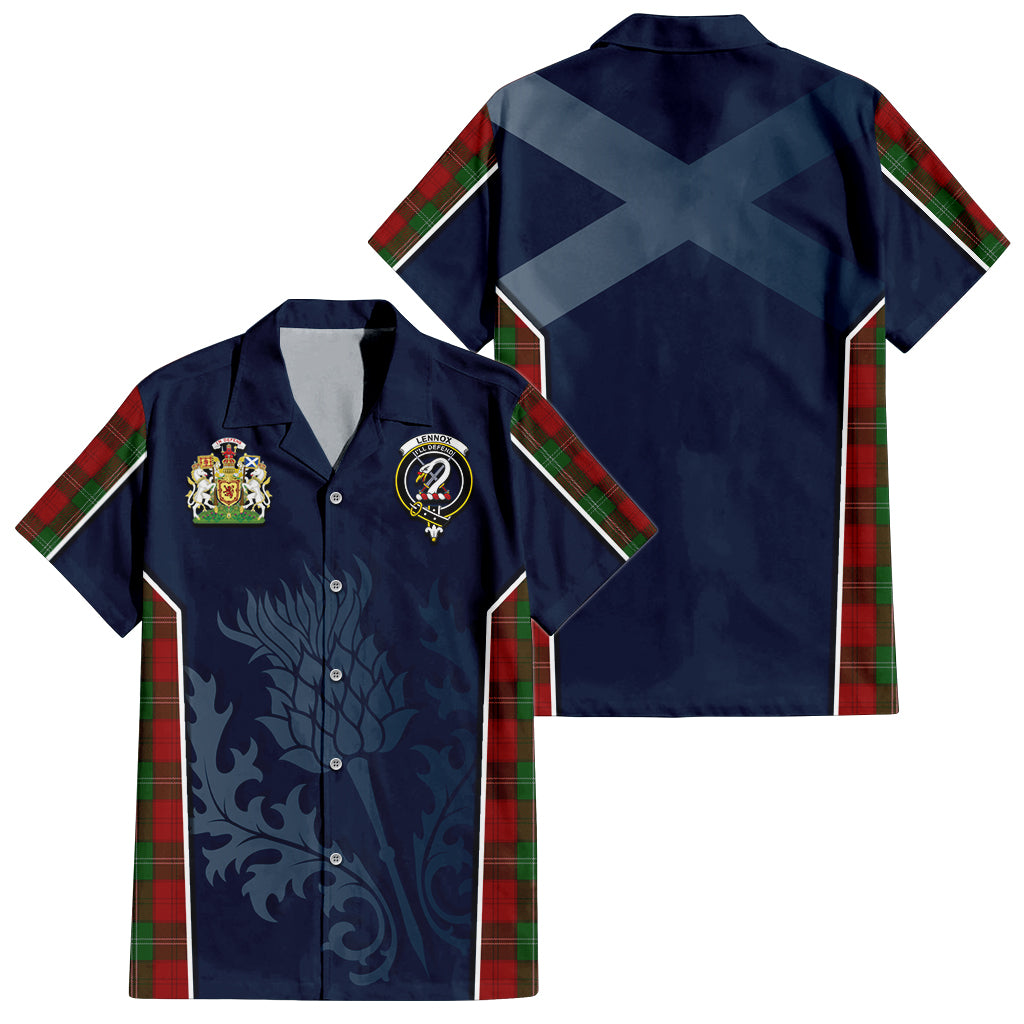 Tartan Vibes Clothing Lennox Tartan Short Sleeve Button Up Shirt with Family Crest and Scottish Thistle Vibes Sport Style