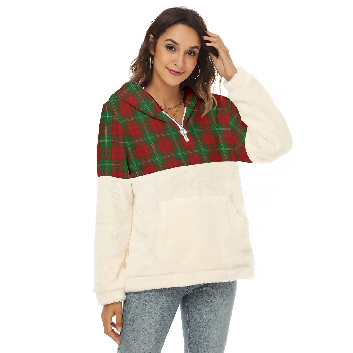 Lennox Tartan Women's Borg Fleece Hoodie With Half Zip Female - Tartan Vibes Clothing