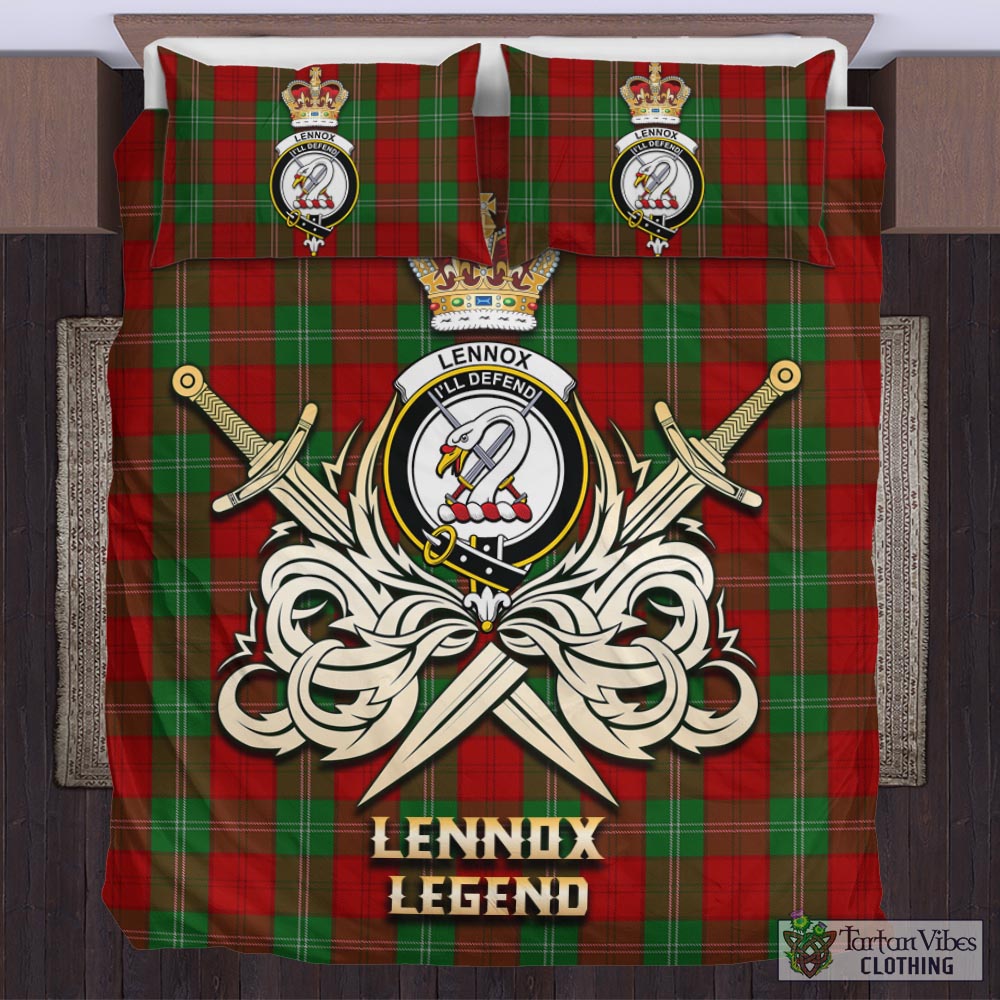 Tartan Vibes Clothing Lennox Tartan Bedding Set with Clan Crest and the Golden Sword of Courageous Legacy