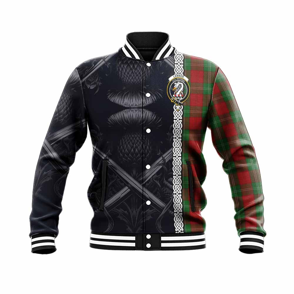 Tartan Vibes Clothing Lennox Tartan Baseball Jacket with Family Crest Cross Sword Thistle Celtic Vibes