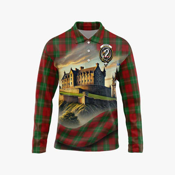 Lennox Tartan Family Crest Long Sleeve Polo Shirt with Scottish Ancient Castle Style Unisex - Tartan Vibes Clothing
