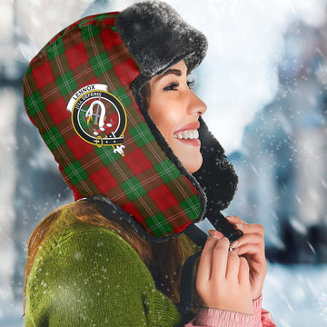 Lennox Tartan Winter Trapper Hat with Family Crest