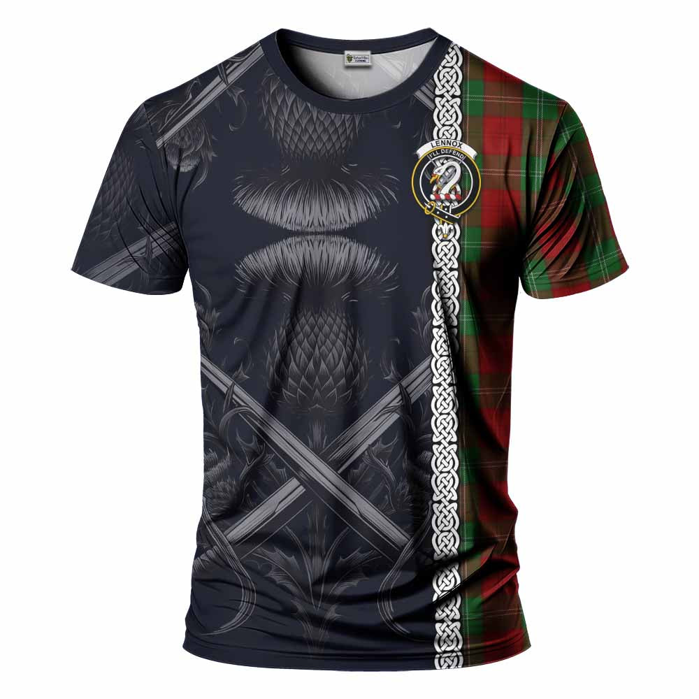 Tartan Vibes Clothing Lennox Tartan T-Shirt with Family Crest Cross Sword Thistle Celtic Vibes