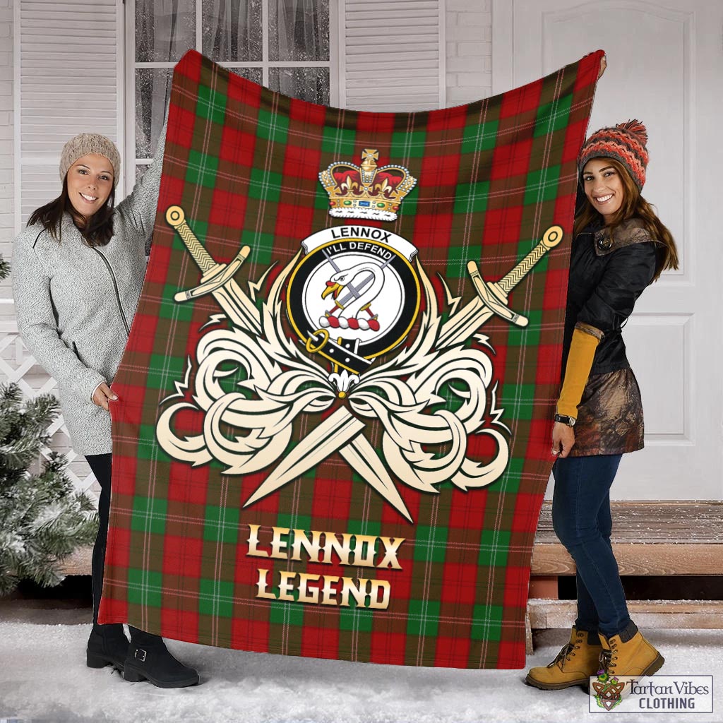 Tartan Vibes Clothing Lennox Tartan Blanket with Clan Crest and the Golden Sword of Courageous Legacy