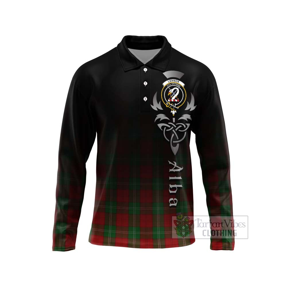 Tartan Vibes Clothing Lennox Tartan Long Sleeve Polo Shirt Featuring Alba Gu Brath Family Crest Celtic Inspired