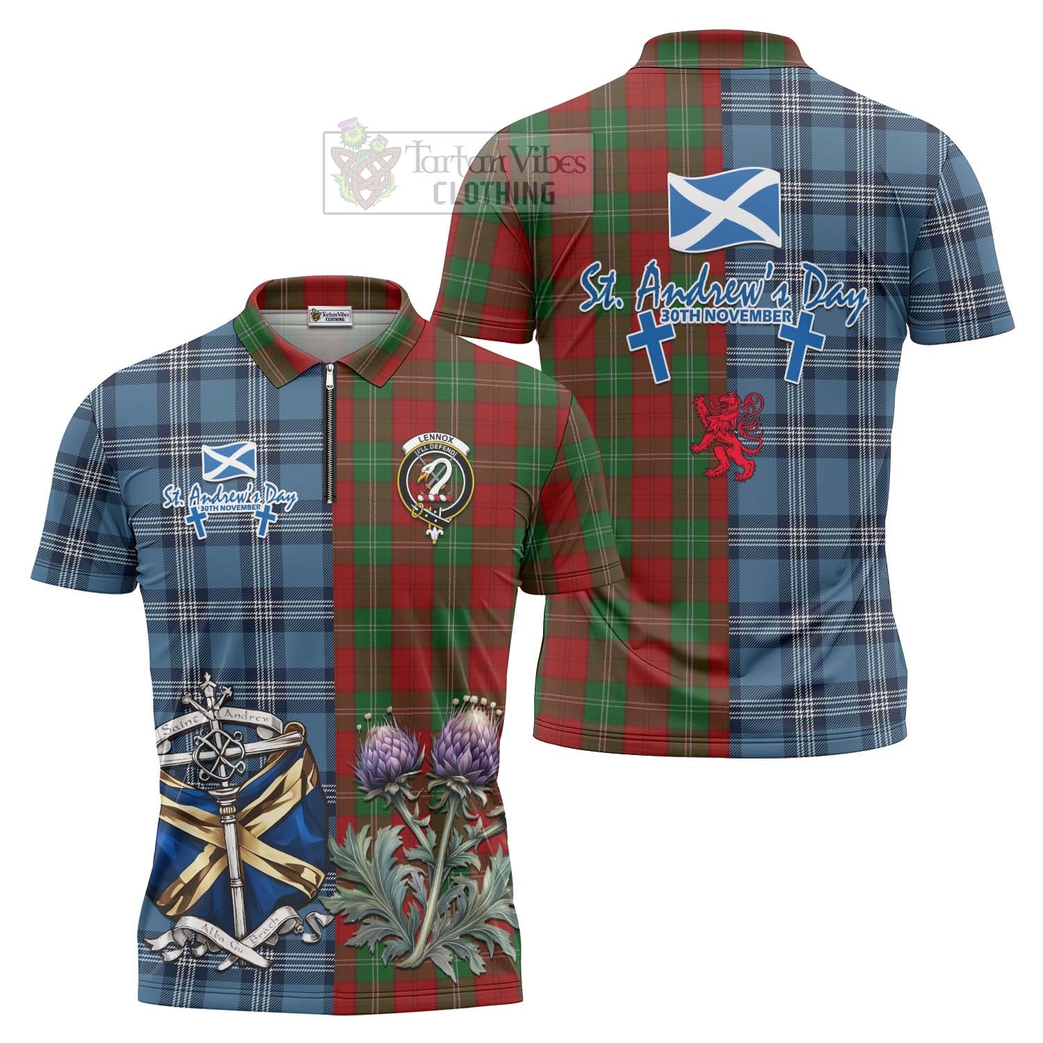 Tartan Vibes Clothing Lennox Tartan Zipper Polo Shirt Happy St. Andrew's Day Half Tartan Style