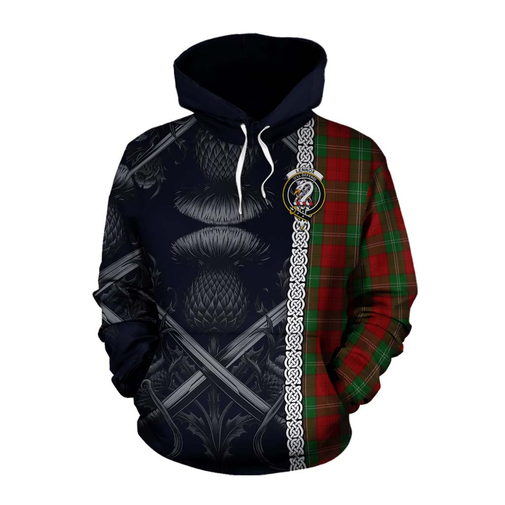 Tartan Vibes Clothing Lennox Tartan Cotton Hoodie with Family Crest Cross Sword Thistle Celtic Vibes