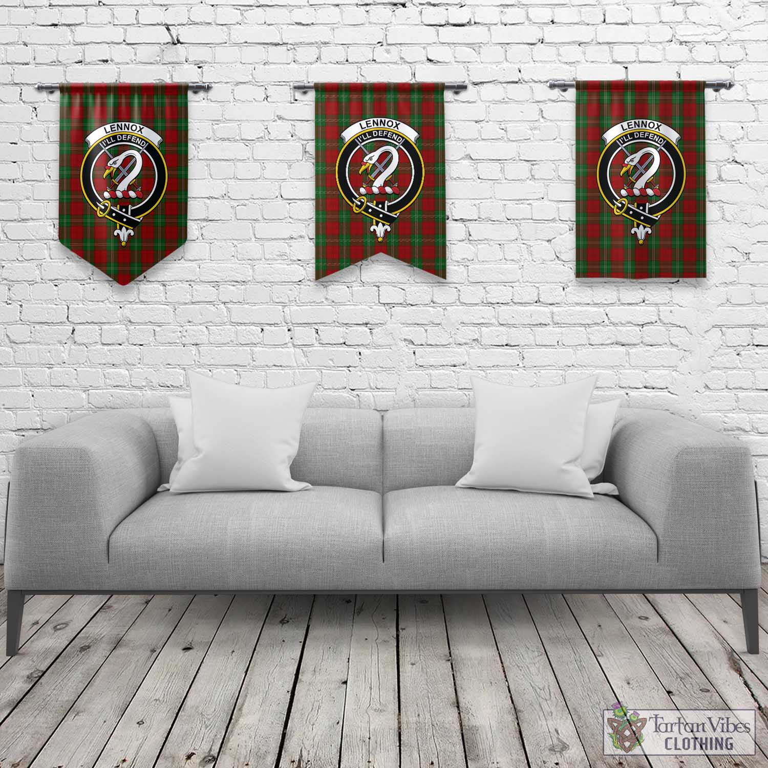 Tartan Vibes Clothing Lennox Tartan Gonfalon, Tartan Banner with Family Crest