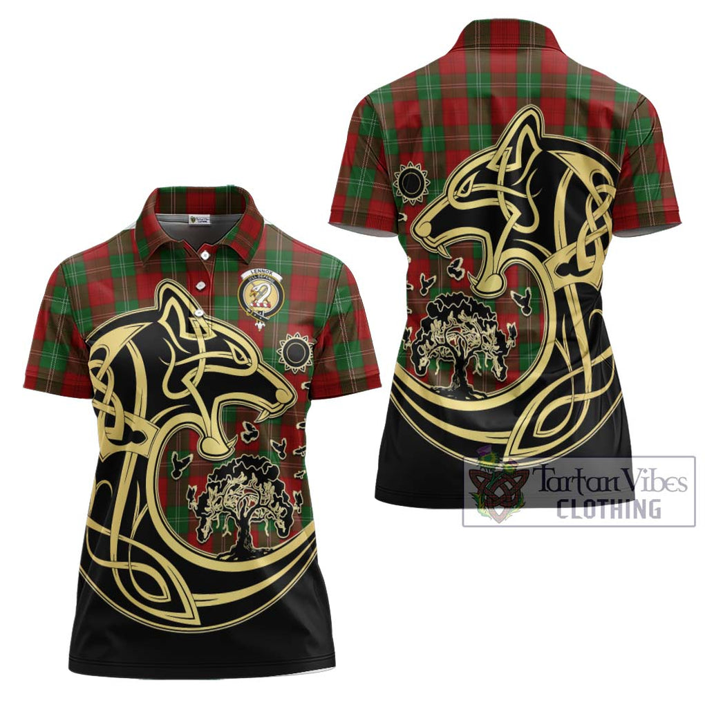 Lennox Tartan Women's Polo Shirt with Family Crest Celtic Wolf Style Women - Tartanvibesclothing Shop