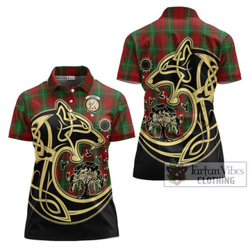 Lennox Tartan Women's Polo Shirt with Family Crest Celtic Wolf Style