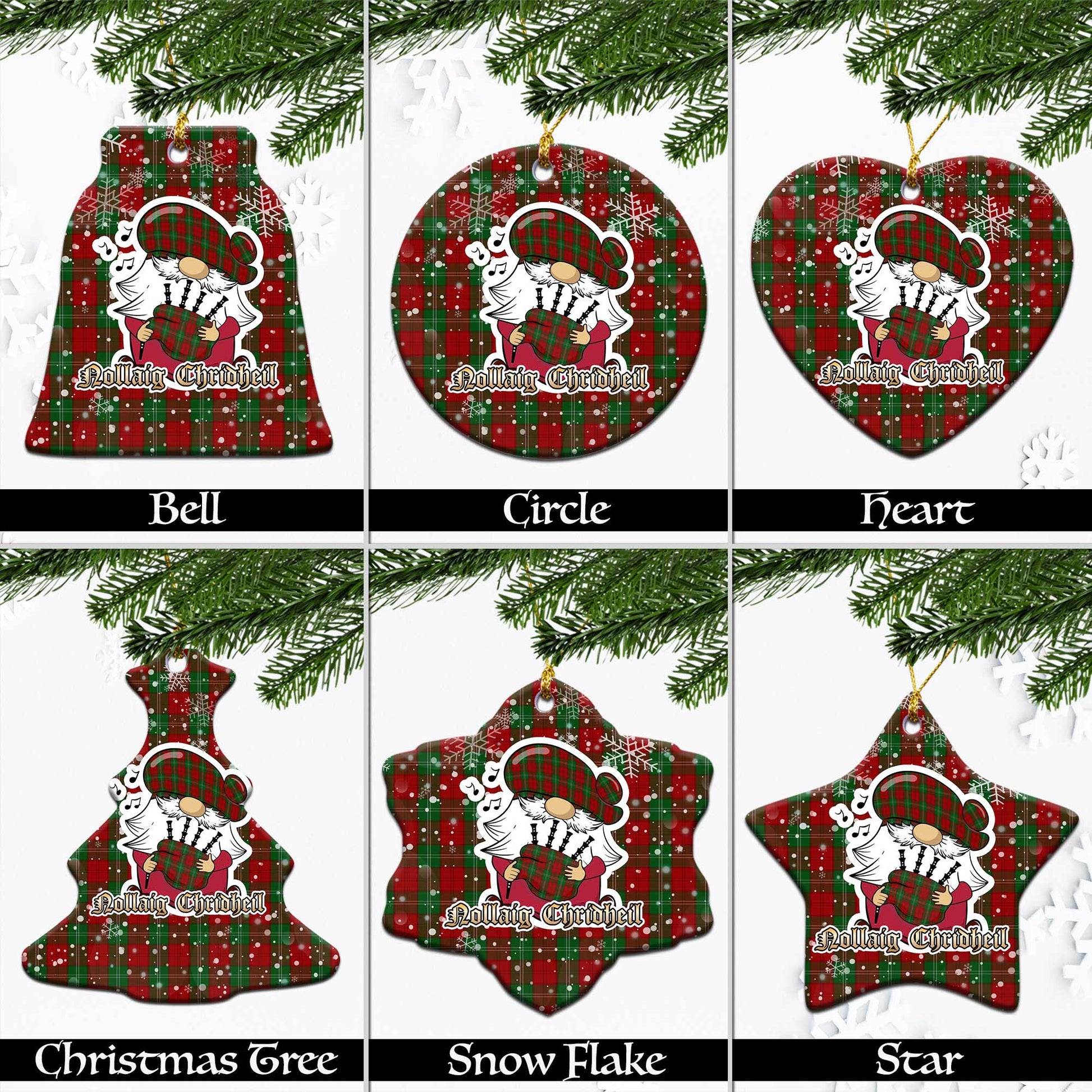 Lennox Tartan Christmas Ornaments with Scottish Gnome Playing Bagpipes Ceramic - Tartanvibesclothing