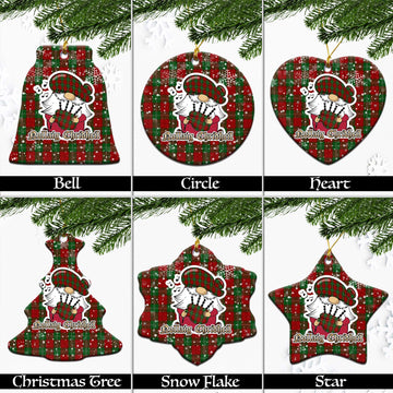 Lennox Tartan Christmas Ceramic Ornaments with Scottish Gnome Playing Bagpipes