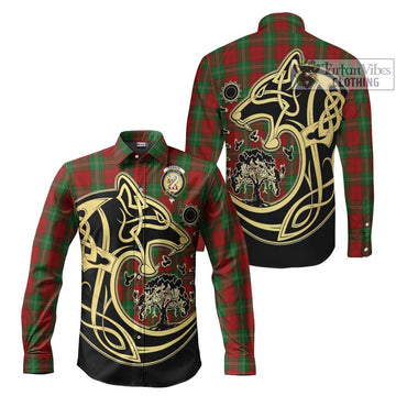 Lennox Tartan Long Sleeve Button Shirt with Family Crest Celtic Wolf Style