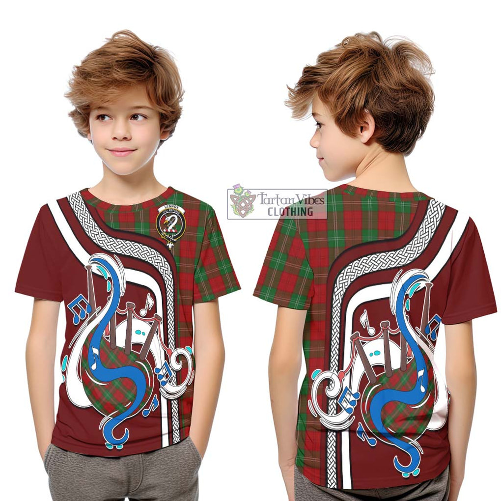 Tartan Vibes Clothing Lennox Tartan Kid T-Shirt with Epic Bagpipe Style