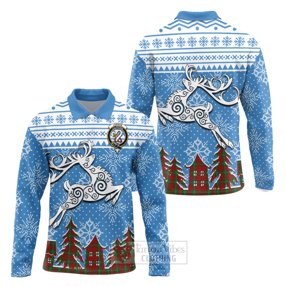 Tartan Vibes Clothing Lennox Clan Christmas Long Sleeve Polo Shirt Celtic Reindeer Style