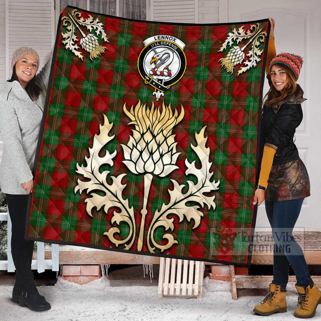 Tartan Vibes Clothing Lennox Tartan Quilt with Family Crest and Golden Thistle Style