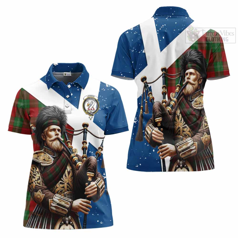 Tartan Vibes Clothing Lennox Tartan Women's Polo Shirt with Family Crest Scottish Bagpiper Vibes