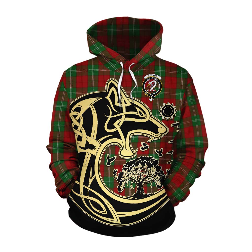 Tartan Vibes Clothing Lennox Tartan Cotton Hoodie with Family Crest Celtic Wolf Style