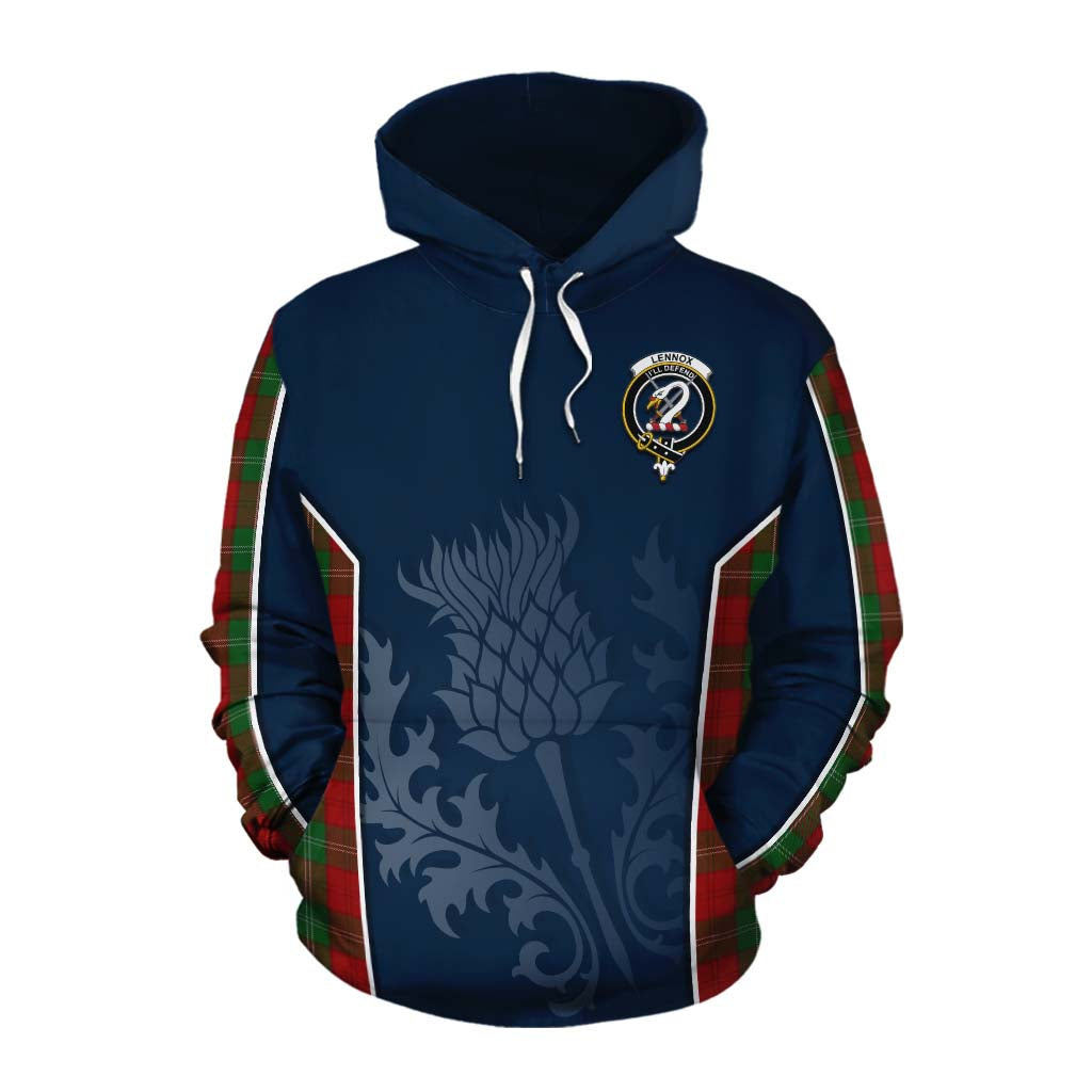 Tartan Vibes Clothing Lennox Tartan Cotton Hoodie with Family Crest and Scottish Thistle Vibes Sport Style