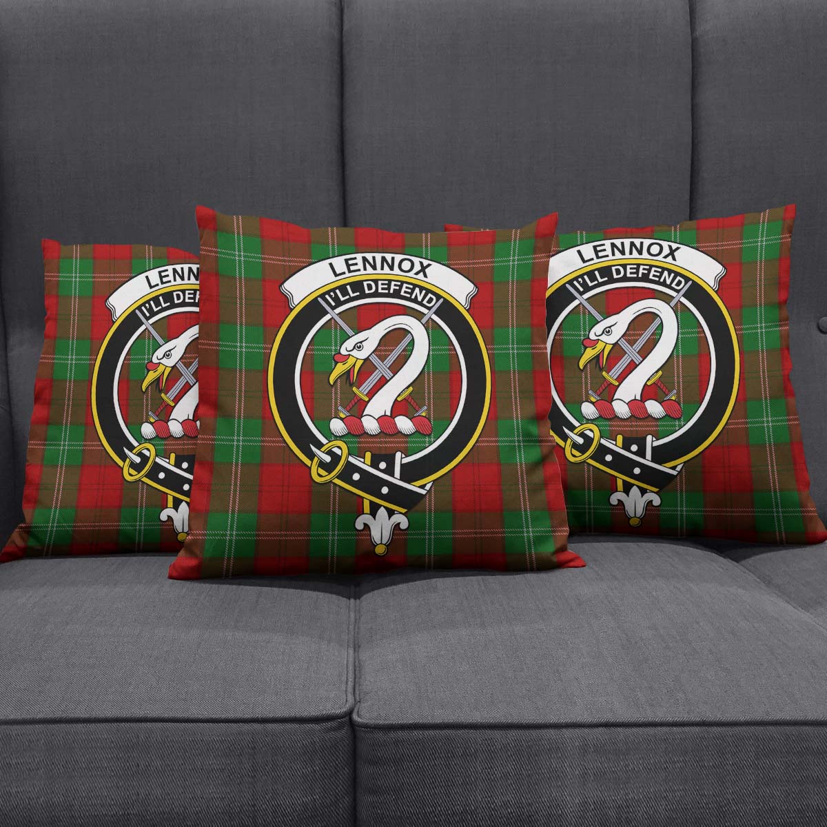 Lennox Tartan Pillow Cover with Family Crest Square Pillow Cover - Tartanvibesclothing