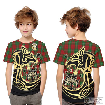 Lennox Tartan Kid T-Shirt with Family Crest Celtic Wolf Style