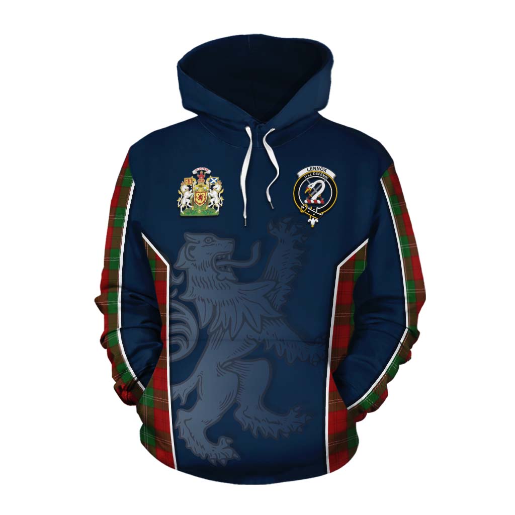 Tartan Vibes Clothing Lennox Tartan Cotton Hoodie with Family Crest and Lion Rampant Vibes Sport Style