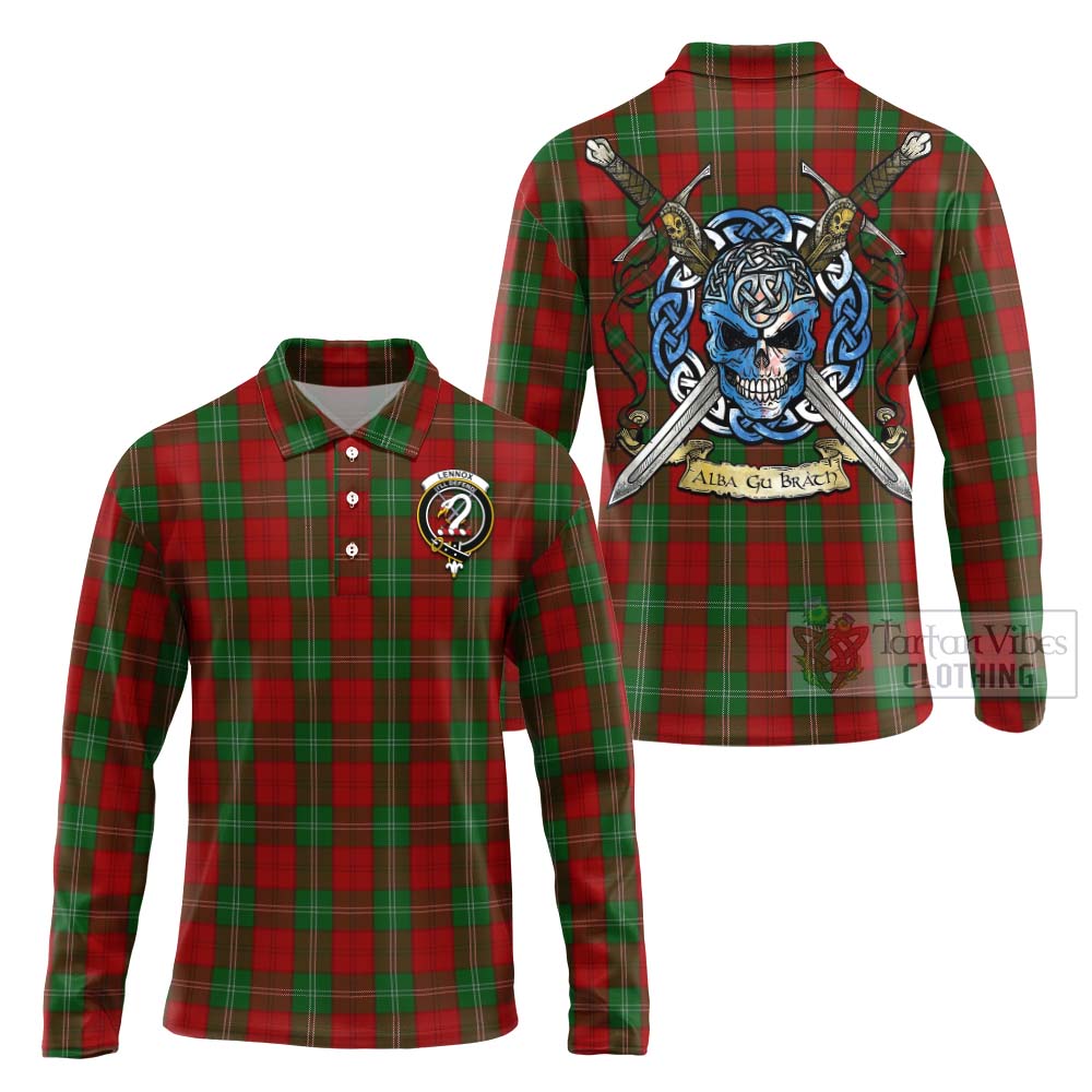 Tartan Vibes Clothing Lennox Tartan Long Sleeve Polo Shirt with Family Crest Celtic Skull Style