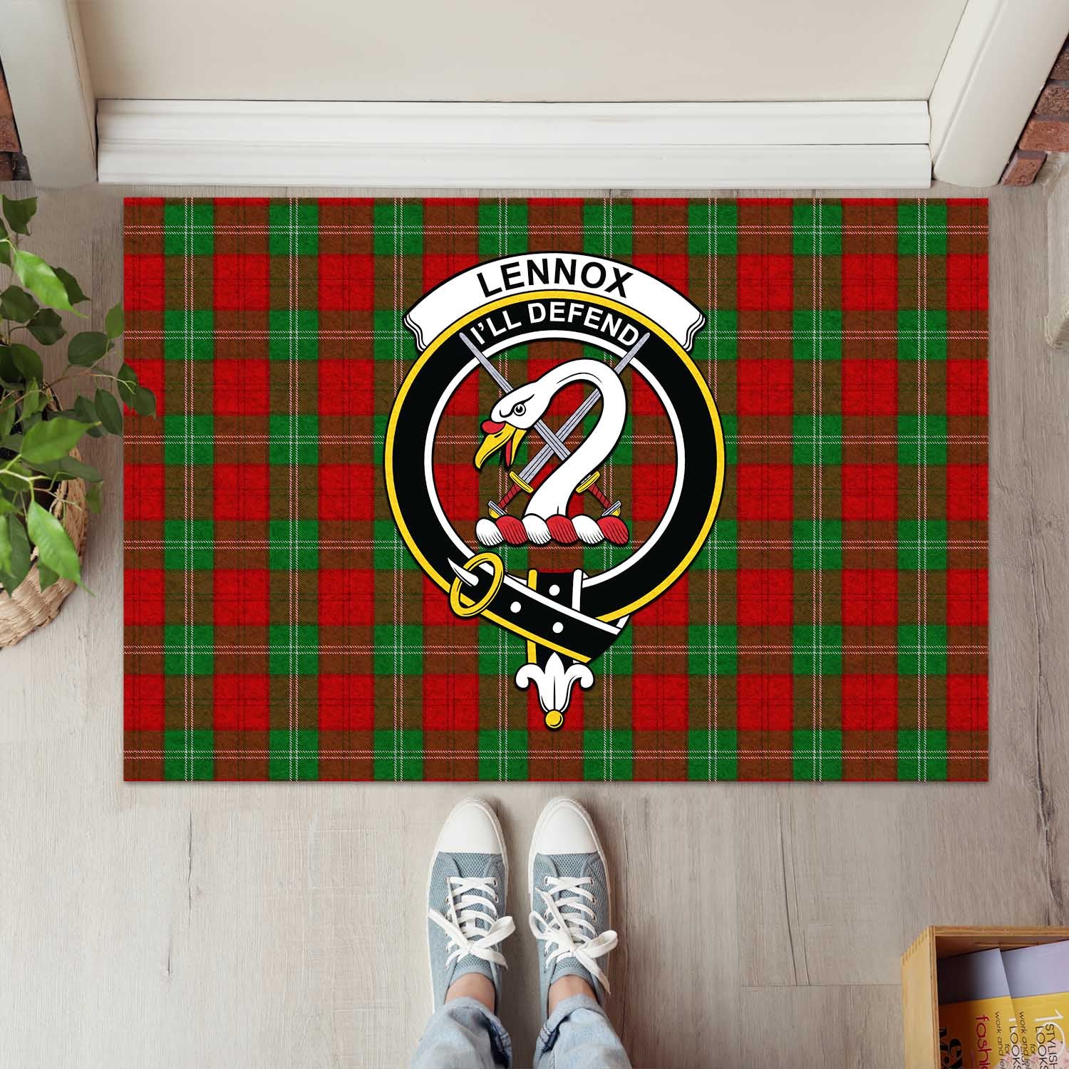 Lennox Tartan Door Mat with Family Crest - Tartanvibesclothing